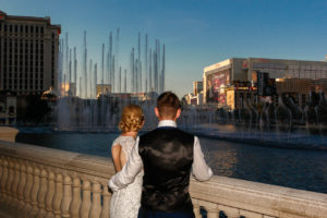 Photographers of Las Vegas - Wedding Photography - wedding bride and groom in front of Bellagio fountains