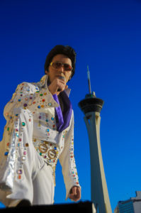 Photographers of Las Vegas - Portrait Photography - Elvis jumpsuit Stratosphere Hotel background