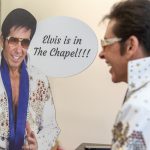 Photographers Of Las Vegas - Commercial Photography - Elvis in in the chapel sign cardboard figure white jacket blue scarf sun glasses