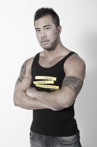 Photographers Of Las Vegas - Headshot Photography - Male Model CSI Las Vegas black tank top white background tattoos