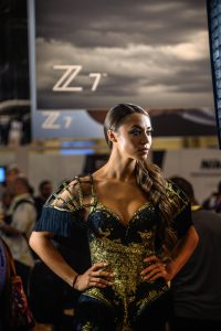 Photographers Of Las Vegas - Event Photography - convention model posing blue gold fray Z7