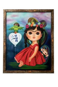 Photographers Of Las Vegas - Commercial Photography - Frida Kahlo young girl Huerta 2022 monkey parrot red dress painting