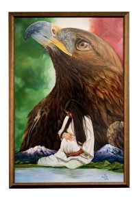 Photographers Of Las Vegas - Commercial Photography - Huerta Painting 2022 Eagle pregnant woman green white red gold frame