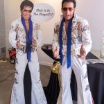 Photographers Of Las Vegas - Event Photography - Elvis is in the chapel cardboard life size sign white jacket blue scarf sunglasses posing