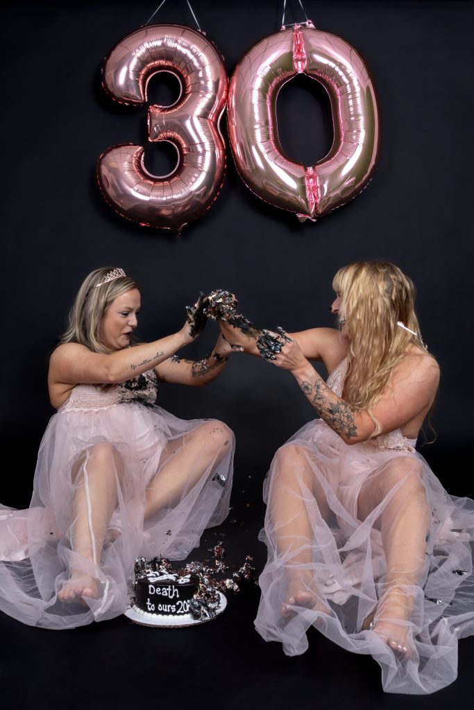 Photographers of Las Vegas cake smash Celebrate a birthday with a cake smash photoshoot in our Las Vegas studio. Cake smashes aren't just for one-year-olds; we book them for kids and adults alike, from a baby's first birthday to a playful 30th or 40th. Your session takes place in a private, professional setup, and we handle the mess so you can just enjoy the moment. 1