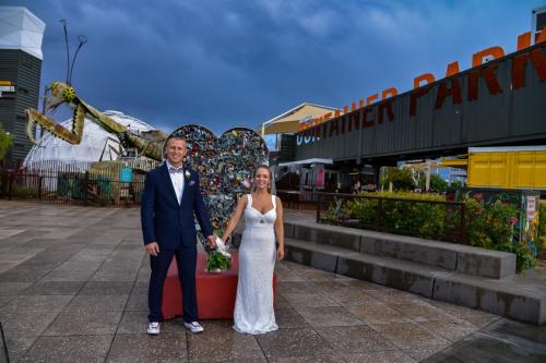 Photographers of Las Vegas - Vegas Strip Tour Photography - couple in front of heart lock at container park