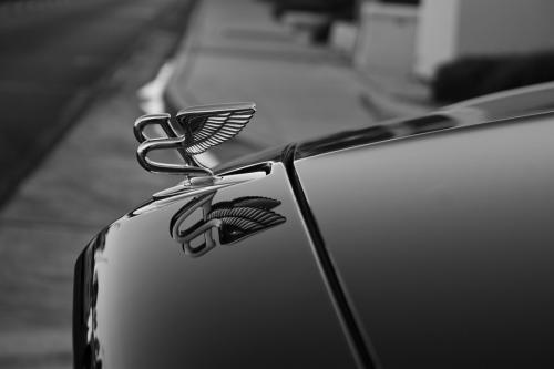 Photographers of Las Vegas - Car Photography - Bentley winged b on hood black and white